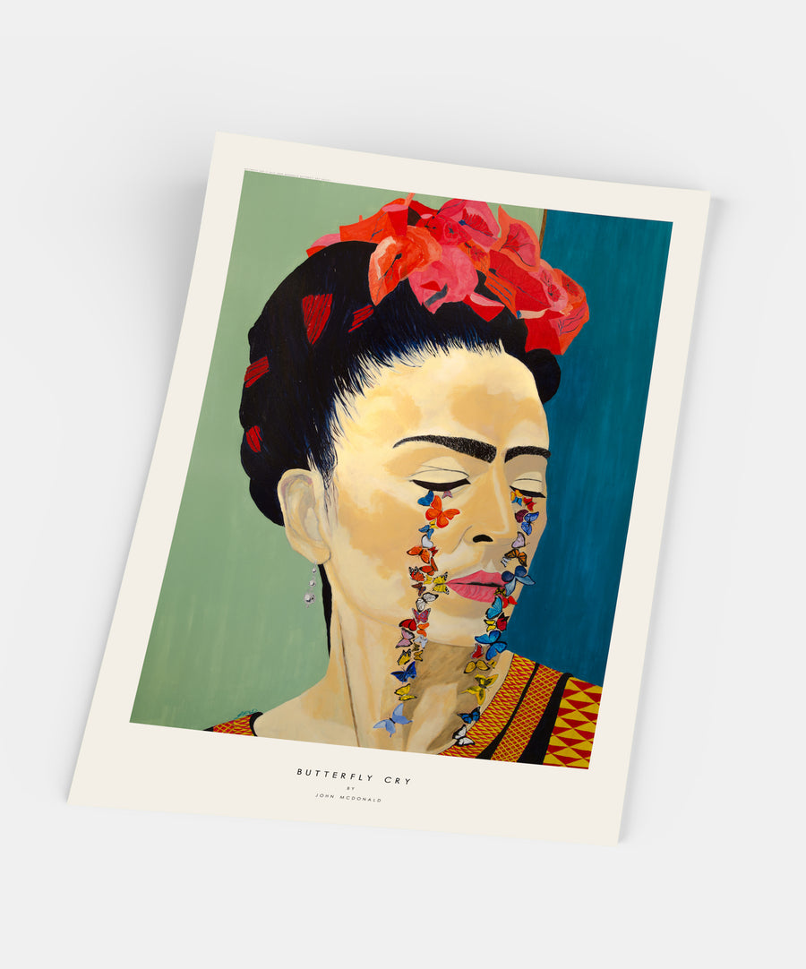 Portrait de Frida Kahlo, Butterfly Cry par John McDonald - My Mexican Hero