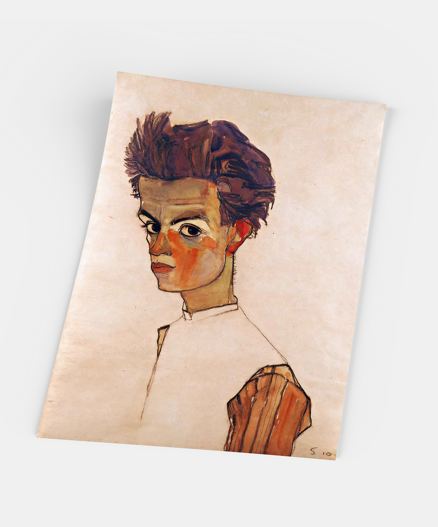 Egon Schiele, Autoportrait avec chemise rayée